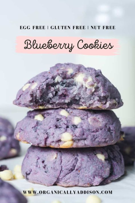 Easy Blueberry Cookies, Nut Free Desserts, Organically Addison, Desserts Gluten Free, Blueberry Cookies, Blueberry Desserts, Egg Free Recipes, Dairy Free Dessert, Blueberry Recipes