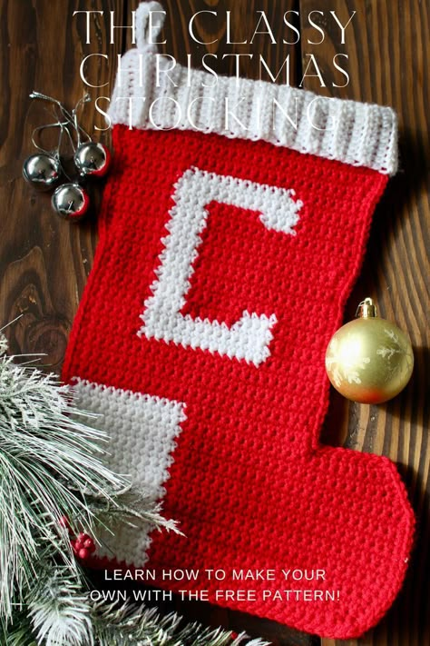 A favorite decoration of mine happens to be our Christmas stockings. So I wondered "Can you crochet a vintage, classic style Christmas stocking?" and the answer was most definitely "Yes!" Find out how in the blog post with this free pattern! Christmas Stocking Pattern Free, Stocking Pattern Free, Christmas Things To Make, Classy Crochet, Crochet Christmas Stocking Pattern, Crochet Stocking, Vintage Christmas Stockings, Crochet Christmas Stocking, Christmas Stocking Pattern