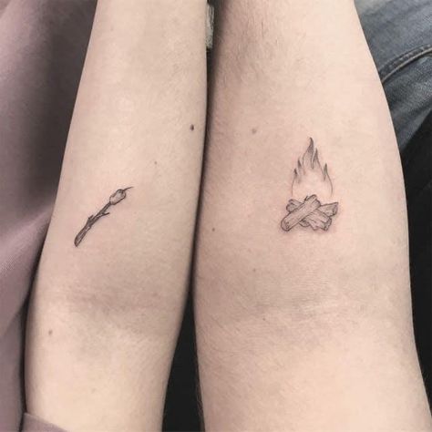 Jt Tattoo, Bestie Tats, Sister Tats, Pair Tattoos, Camping Tattoo, Matching Friend Tattoos, Small Matching Tattoos, Couples Tattoos, Couple Tattoos Unique