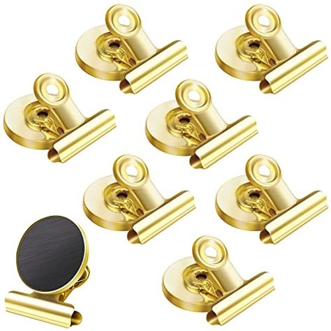 8 Pack Refrigerator Magnets Fridge Magnets Magnetic Clips Heavy Duty Magnetic Clips Perfect for Refrigerator Whiteboard Magnets Photo Displays Home School Use(Gold) Organize Receipts, Office Fridge, Potty Training Chart, Bulldog Clip, Mini Magnets, Magnetic Force, School Paper, Key Holders, Paper Work