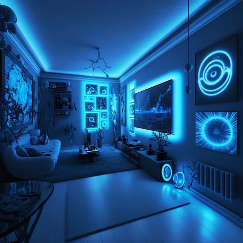 Blue Bedroom Ideas For Couples, Bedroom Ideas For Couples Cozy, Bedroom Inspirations Teenage, Light Blue Bedroom, Ocean Room Decor, Games Room Inspiration, Modern Bedroom Lighting, Modern Boho Bedroom, Led Lighting Bedroom