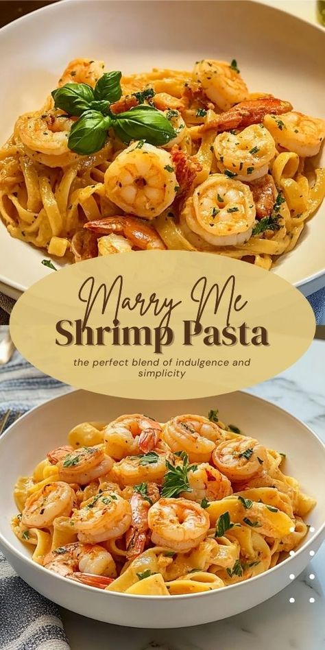 Marry Me Shrimp Pasta Ingredients: 12 oz linguine or pasta of your choice 1 lb large shrimp, peeled and deveined 1 tbsp olive oil 3 cloves garlic, minced 1 tsp red pepper flakes (optional) 1/2 cup sun-dried tomatoes, chopped 1/2 cup chicken broth 1 cup heavy cream 1/2 cup grated Parmesan cheese 1/4 cup fresh basil, chopped Salt and pepper to taste #Shrimp #Pasta Marry Me Shrimp, Pasta At Home, Shrimp Pasta Recipe, Creamy Parmesan Sauce, Creamy Pasta Dishes, Easy Pasta Dishes, Parmesan Sauce, Creamy Parmesan, Pasta Ingredients