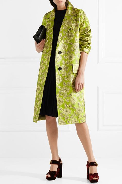 Brocade Coat, Jacquard Coat, Prada Dress, Satin Coat, Herringbone Coat, Designer Kurti Patterns, Blue Trench Coat, Simple Black Dress, Perfect Coat