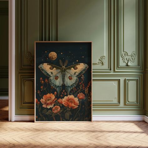 Celestial Butterfly Print Moody Insect Painting Floral Dark Academia Print Vintage Moth Poster Goth Decor Gothic Art Cottagecore Aesthetic - Etsy UK