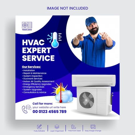 Vector heating and cooling hvac services... | Premium Vector #Freepik #vector Hvac Social Media Posts, Hvac Advertising Ideas, Air Conditioner Social Media Post, Services Social Media Post, Hvac Technician Memes, Commercial Hvac, Hvac Services, Media Post, Heating And Cooling