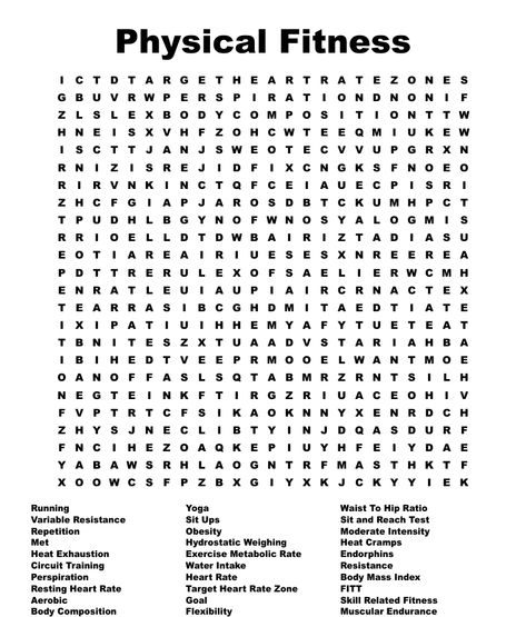 Physical Fitness Word Search Health Word Search, Fitness Words, Easy Word Search, Health Words, Word Search Games, Boys And Girls Club, Reading Comprehension Skills, Words To Use, Word Find