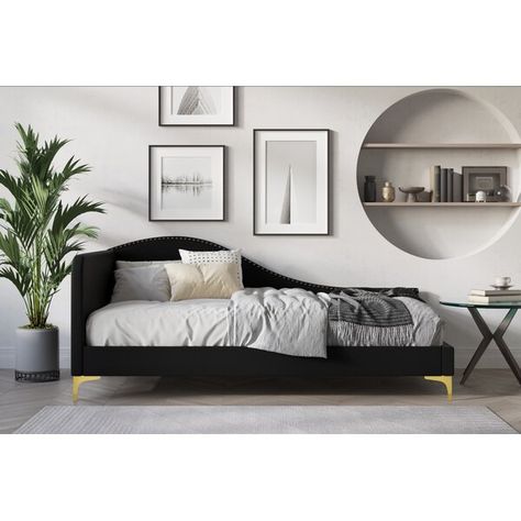 Black Home Design, Daybed Upholstered, Black Daybed, Trundle Bed With Storage, Twin Daybed, French Country Design, Upholstered Daybed, Daybed With Trundle, Bed Cushions