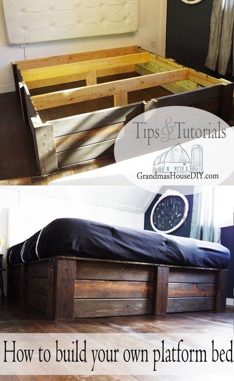 Tutorial how to build your own platform bed using 2x6s. Easy, Workshop, DIY. Bed Frame Diy, Queen Bed Frame Diy, Diy Benches, Diy Bed Frame Easy, Workshop Diy, Diy Pallet Bed, Diy Platform Bed, Modern Murphy Beds, Pallet Beds