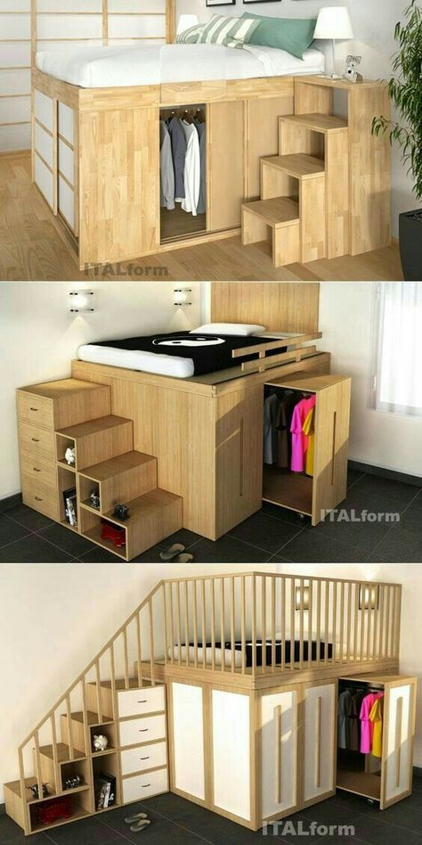 Small Apartment Ideas Space Saving, Small Space Storage Bedroom, Cama Closet, Bedroom Storage For Small Rooms, Storage Hacks Bedroom, Diy Bedroom Storage, Storage Beds, Diy Furniture Cheap, Storage Bench Bedroom