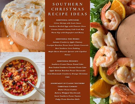 A Southern Christmas Dinner Menu & Southern Christmas Recipe Ideas - Louisiana Christmas Recipes, Soul Food Christmas Dinner Menu Ideas, Cajun Christmas Dinner Menu Ideas, Southern Christmas Dinner, Southern Christmas Recipes, Traditional Christmas Menu, Orange Christmas Cake, Christmas Recipe Ideas, Christmas Dinner Side Dishes