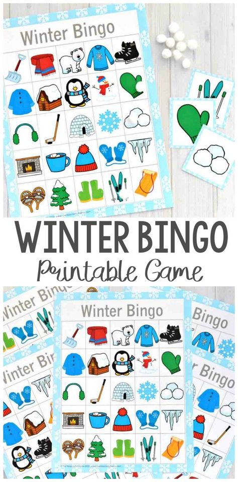 Winter Party Crafts For Kindergarten, Winter Games For Toddlers, Gross Motor Winter Activities Preschool, Winter Games For Classroom, Snowman Bingo Free Printable, Winter Crafts And Activities For Kids, Winter Break Ideas For Kids, Winter Party Activities For Kids, Winter Bingo Printable Free For Kids