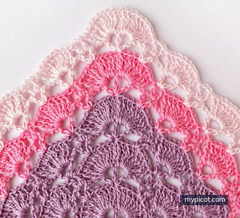 MyPicot | Free Crochet Stitch Patterns Mandala Madness Crochet Free Pattern, Mypicot Crochet, Crochet Shell Pattern, Crochet Shawl Diagram, Crochet Shawl Free, Crochet Shell, Advanced Crochet, Crochet Shell Stitch, Crochet Shawl Pattern Free