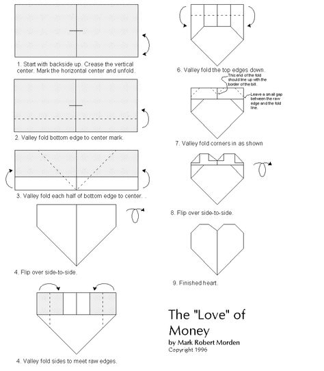 how to fold paper money into a heart How To Make A Dollar Heart, Money Heart Tutorial, Folding Money Into A Heart, Fold Money Into Heart, How To Make A Heart Out Of Money, How To Fold A Dollar Into A Heart, How To Fold Money Into A Heart, How To Make A Heart Out Of A Dollar Bill, Heart Ring Origami