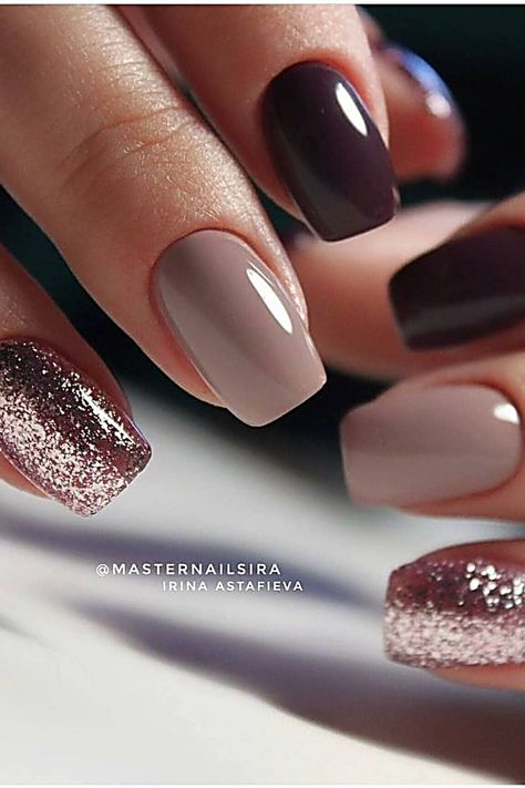 Nail colors that we're obsessing over. You will too! Elegant Fall Nails Designs, Greige Nails Design, Nail Ideas For 30th Birthday, Work Nails Professional Fall, September Wedding Nail Ideas, Neutral Fall Manicure, Nude Fall Nails Short, Wedding Nails Design Bridesmaid, Dip Nail Designs Winter