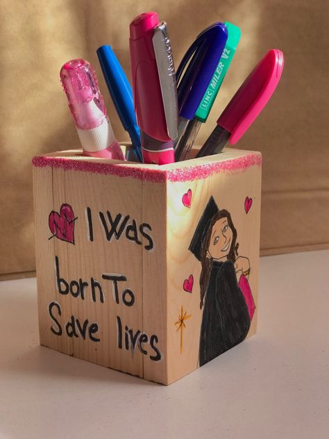 Wood Pen Holder, Big Pen, Coaster Art, Pen Stand, Wood Pens, Cartoon Painting, Painting Designs, Paint Pens, Pen Holder