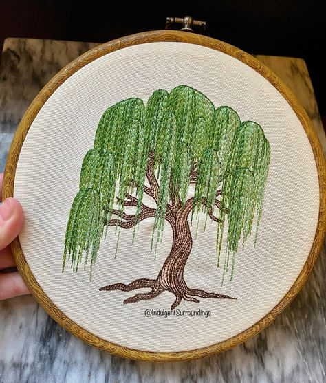 Weeping Willow Tree Embroidery, Willow Tree Embroidery Pattern, Embroidery Willow Tree, Embroidered Trees Embroidery, Embroidered Willow Tree, Embroidery Tree Of Life, Bonsai Embroidery, Willow Tree Embroidery, Embroider On Canvas