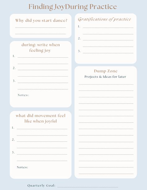 During practice, I have tended to have the best practices when I stop overthinking and immerse myself in the joy of the moment and getting to dance. This worksheet works to focus on gratifications, my why, and center on a grounded practice. Stop Overthinking Worksheet, Counseling Worksheets, My Why, Mental Health Activities, Stop Overthinking, About Me Activities, Health Activities, Modern Tools, Therapy Worksheets