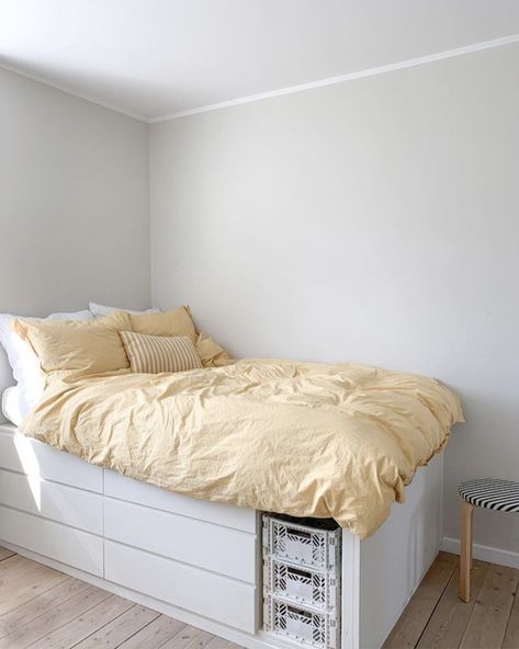 my scandinavian home: 5 Clever IKEA Hacks to Steal From a Danish Home Ikea Small Bedroom, Diy Seng, Ikea Bed Hack, Danish Home, Diy Storage Bed, Malm Bed, Simple Bed Designs, Ikea Bed, Simple Bed