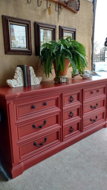 Red Buffet Red Buffet Cabinet, Red Sideboard, Red Credenza, Red Buffet, Silver Bedroom Decor, Furniture Repurposing, Painted Ideas, Burgundy Paint, Red Dining Room