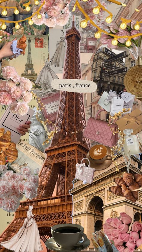 French Collage Aesthetic, Paris Collage Aesthetic, French Wallpaper Aesthetic, French Wallpaper Iphone Aesthetic, Paris Collage Wallpaper, Pink Paris Aesthetic, France Background, France Collage, Pink Paris Wallpaper