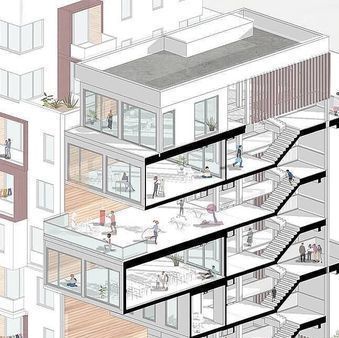 Isometric Section, Section Presentation, Architecture Visualization Photoshop, Section Drawing Architecture, Social Housing Architecture, Diagram Illustration, Architecture Foundation, Architectural Presentation, Architecture Portfolio Design