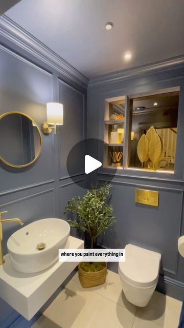 Kate Clarkson on Instagram: "SMALL TOILET / WC - these are the things we did to try and make ours feel bigger: 

💫 Colour drenching - painting the walls, ceiling, skirting, coving, door and architrave the same colour. It is meant to make a room feel larger as the colour never ends. 

💫 Mirror - adding mirror to give reflections to make the room appear bigger.

💫 Leaving floor space free - having a wall hung toilet and sink gives the impression of a larger floor space as it’s not being cut off my things sitting on it. 

Do you have any tips on making a room look larger? 
What do you think of mine? 💙💙

xxxxxx" French Mirror Wall, Colour Drenching Bathroom, Ceiling Skirting, Small Toilet Decor, Colour Drenching, Toilet Decor, Whimsical Cottage, Hill Country Homes, Make A Room