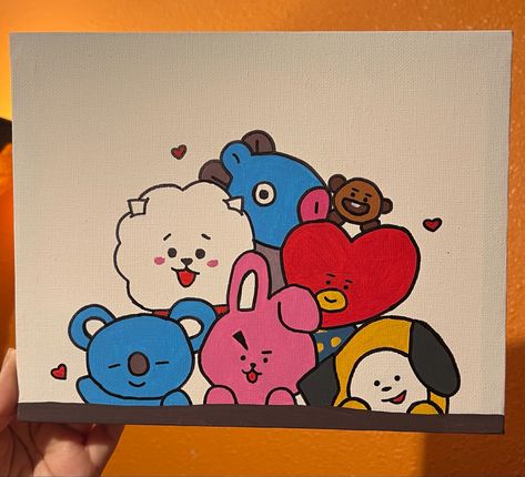 Bt21 painting K Pop Painting Ideas On Canvas, Bt21 Painting Ideas, Bt 21 Painting, Bt21 Painting Canvas, Bt21 Painting, Bt21 Mini Canvas Painting, Bts Painting Ideas On Canvas, Bt21 Tata Drawing, Doraemon And Nobita Friendship Wallpaper