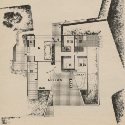 Case Study House 9 by Eero Saarinen and Charles Eames original floor plan | Eames Office Entenza House, Case Study House, Case Studio, Eames House, Case Study Houses, Eames Office, Architecture Portfolio Design, Sunken Living Room, Vehicle Decor