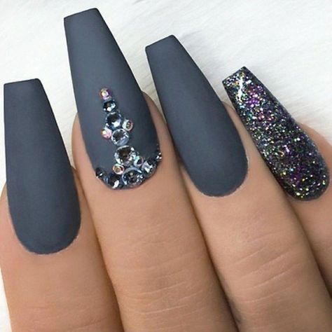 Grey Matte Nails, Nails Matte, Silver Nail, Fall Acrylic Nails, Gray Nails, Acrylic Coffin, Super Nails, Ballerina Nails, Nails 2020