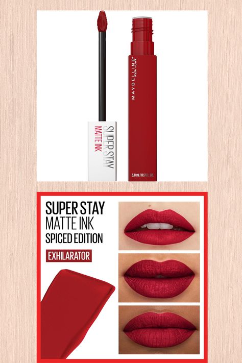 Maybelline Super Stay Matte Ink Liquid Lipstick Makeup, Long Lasting High Impact Color, Up to 16H Wear, Exhilarator, Ruby Red Maybelline Stay Exceptional, Maybelline Super Stay Matte Ink Swatches, Maybelline Super Stay Matte Ink, Grooming Ideas, Cosmetic Inspiration, Red Lipstick Matte, Lipstick For Dark Skin, Lip Combo, Makeup Stuff