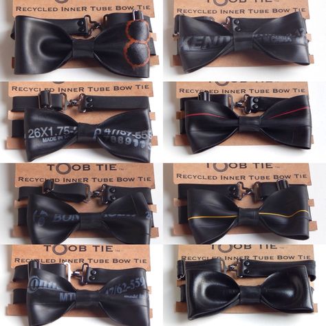 Unique recycled inner tube bow ties by ReCycle & BiCycle Inner Tube, Bicycle Tubes Ideas, Bicycle Recycle Ideas, Bike Tube Crafts, Bike Inner Tube Upcycle, Bike Tube Earrings, Upcycled Inner Tubes, Recycler Diy, Bicycle Crafts