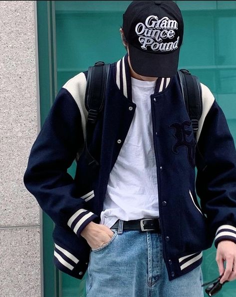 Varsity Jacket Aesthetic Boy, Varsity Jacket Outfit Mens, Joo Woo Jae, Varsity Outfit, Varsity Jacket Outfit, Boy Poses, Letterman Jacket, Republic Day, Boys Jacket