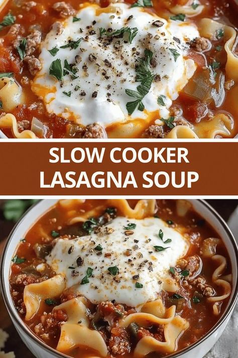 Slow Cooker Lasagna Soup Recipe Soup Recipes Easy, Slow Cooker Lasagna Soup, Lasagna Soup Crockpot, Best Soup, Lasagna Soup Recipe, Crockpot Lasagna, Slow Cooker Lasagna, Lasagna Soup, Comfort Soup