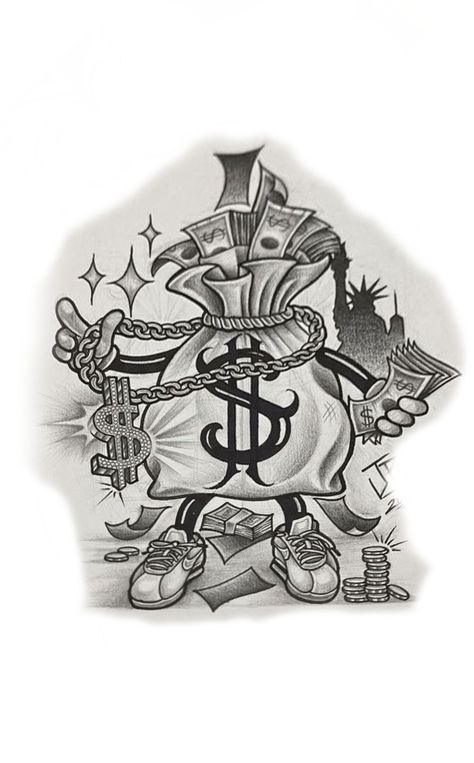 Money Bags Tattoo, Money Drawing Ideas, Get Rich Or Die Trying Tattoo, Money Bag Tattoo, Drawing Ideas Aesthetic, Chest Tattoo Stencils, First Tattoo Ideas, Arm Tattoos Drawing, Aesthetic Old Money