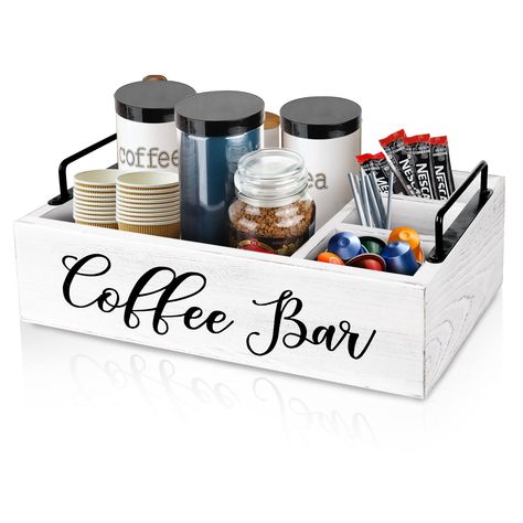 MINCORD Coffee Station Organizer Wooden Coffee Bar Accessories Organizer for Countertop, Farmhouse Kcup Coffee Pod Holder Storage Basket Coffee Bar Organizer - White Wooden Coffee Bar, Coffee Bar Organizer, Coffee Bar Accessories, Coffee Bar Station, Coffee Bar Ideas, Coffee Bar Design, Farmhouse Coffee Bar, Coffee Pod Holder, Accessories Organizer