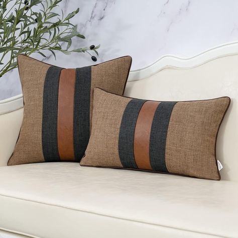 Amazon.com: Yangest Patchwork Pillow Cover 12x20 Inch Luxury Cotton and Linen Cushion Cover Rectangle Pillowcover for Couch Bedroom Living Room,Brown : Home & Kitchen Diy Decorative Pillows, Cushion Covers Ideas, Cushions Ideas, Pillows Design, Brown Throw Pillow, Living Room Brown, Cushion Ideas, Couch Bedroom, Room Brown