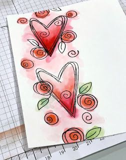 Spectrum Ink: Free Form Watercoloring Birthday Card Ideas For Friends Watercolor, Valentine Card Painting Ideas, Paper Valentines Cards, Valentine Cards Painted, Envelope Art Drawing Ideas, Watercolor Art For Valentines Day, Watercolor Valentines Kids, Watercolor Art Heart, Valentine's Day Watercolor Cards