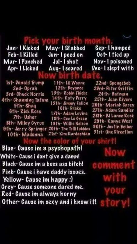 I peed on the tellitubbies cause i dont give a damn lmao follow me on Pinterest@Imathrowitback1 Birth Month Personality, Funny Name Generator, Birthday Scenario Game, Birth Month Quotes, Birthday Scenario, Spell Your Name, Interactive Posts, Name Games, Funny Names