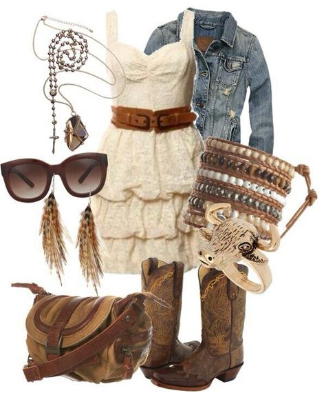 I could do this dress if I had the right jacket. Not sure I like this jean jacket. Mode Country, Mode Rockabilly, Cute Country Outfits, Looks Country, Country Girls Outfits, Country Girl Style, Country Fashion, Neue Outfits, Country Outfits