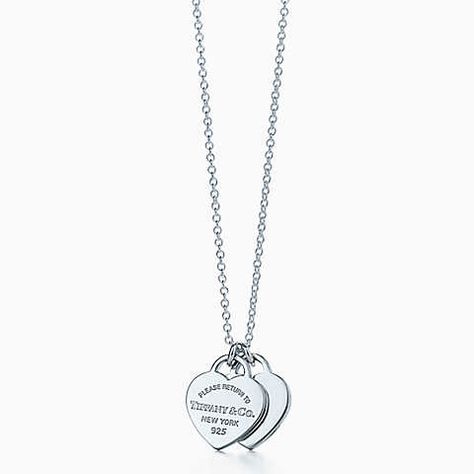 Return to Tiffany® mini double heart tag pendant in sterling silver. Tiffany Necklace Silver, Tifanny Necklace, Tiffany Heart Tag Necklace, Tiffany Silver Necklace, Return To Tiffany Necklace, Heart Necklace Tiffany, Diamond Drop Necklace, Christmas Haul, Tiffany And Co Necklace