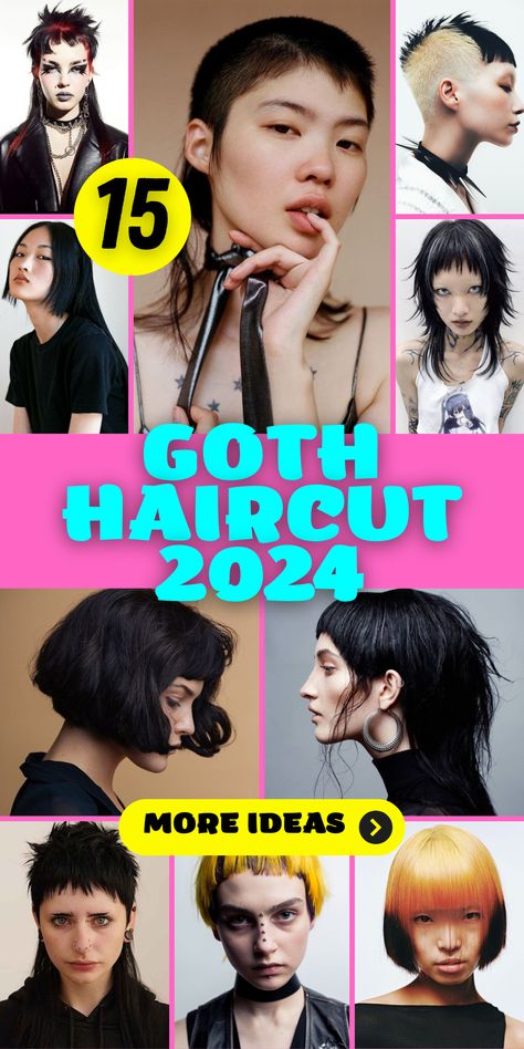 Goth Haircut 2024: A Bold Fusion of Past and Present Medium Punk Haircut, Punk Hair Round Face, Punk Curly Haircut, Gothic Bob Hairstyle, Angular Haircut For Women, Short Curly Goth Hairstyles, Choppy Goth Hair, Short Hair Long Sides, Punk Haircuts For Women Medium