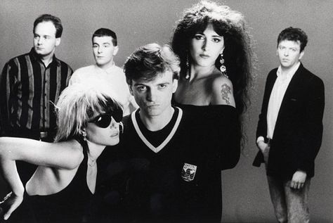 The Fall (from left to right) Steve Hanley, Karl Burns, Brix Smith, Mark E Smith, Marcia Schofield, Craig Scanlon