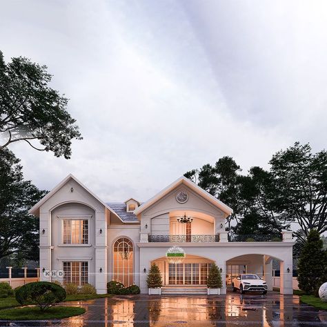 Colonial style house plan Colonial House Design, Modern House Architecture Design, 4 Bedroom Modern House, Modern House Architecture, Kerala Home Design, Colonial House Exteriors, Colonial Style House, Sloping Roof, Kerala Home