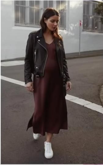 Green Satin Dress With Leather Jacket, Leather Jacket Slip Dress, Midi Dress With Jacket Outfit, Satin Dress With Leather Jacket, Burgundy Slip Dress Outfit, Silk Dress With Leather Jacket, Leather Jacket Outfit With Dress, Slip Dress Leather Jacket Outfit, Satin Dress Leather Jacket