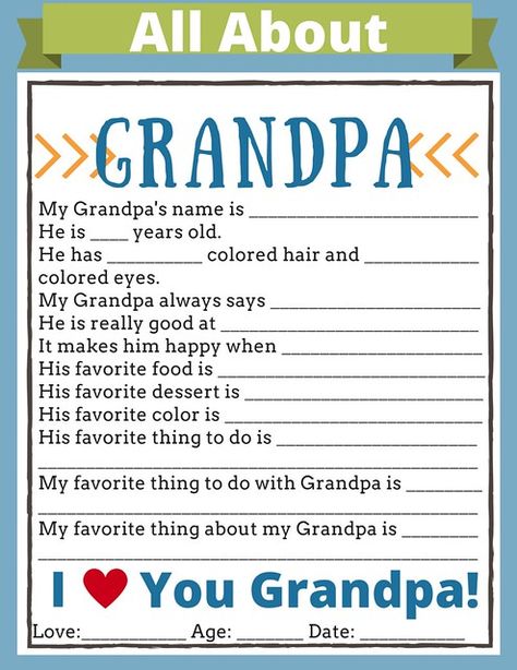 All About Grandpa Free Printable | Sarah Schultz | Flickr Kids Fathers Day Crafts, Father's Day Activities, Father's Day Printable, Nurse Love, Diy Father's Day Gifts, Father's Day Diy, Dad Day, Fathers Day Crafts, Father's Day Card