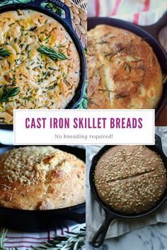 These cast iron skillet bread recipes give you 12 SUPER simple ways to make drool worthy bread right there in your cast iron skillet with NO KNEADING! Iron Skillet Bread Recipes, Cast Iron Skillet Bread Recipes, Skillet Bread Recipes, Cast Iron Skillet Bread, Iron Skillet Bread, Cast Iron Bread, Cast Iron Skillet Cooking, Skillet Bread, Best Cast Iron Skillet