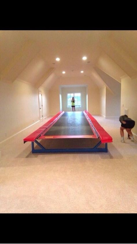 Tumble track in the attic! this or an air track (my number one pref) would be amazing! Trampoline Ideas, Tumble Track, Gymnastics Room, Gymnastics Equipment, Indoor Trampoline, Trampolines, The Attic, Gymnastics Workout, Dream Rooms