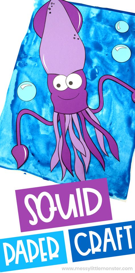 Paper Squid Craft Squid Preschool Activities, Squid Arts And Crafts, Construction Paper Octopus, Octopus Art And Craft, Octopus School Project, Fish Paper Craft, Seahorse Crafts, Ocean Craft, Shark Activities