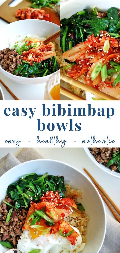 Bibimbap Ground Beef, Meal With Kimchi, Korean Bibimbap Bowls, Korean Rice Bowl Bibimbap Recipe, Easy Korean Recipes Healthy, Ground Beef Bibimbap Recipe, Dishes With Kimchi, Korean Bibimbap Recipe, Kimchi Recipes Dinner