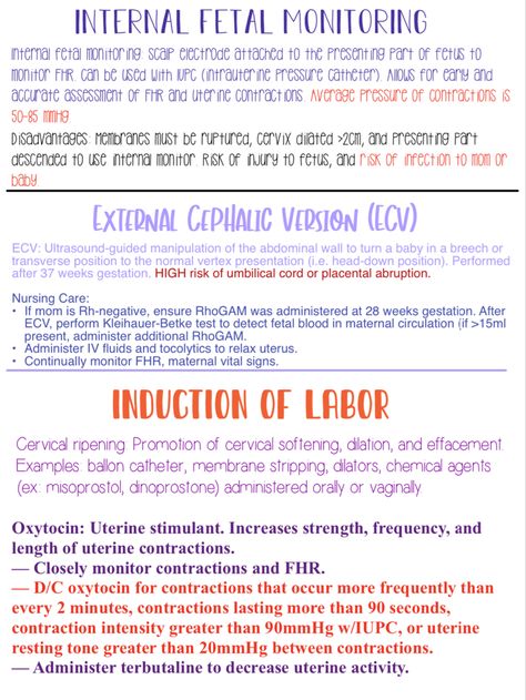 Labor Induction, Obstetrics Nursing, Nclex Practice Questions, Doula Bag, Fetal Monitoring, Study Sheets, Midwifery Student, Nurse Study, Nursing School Essential